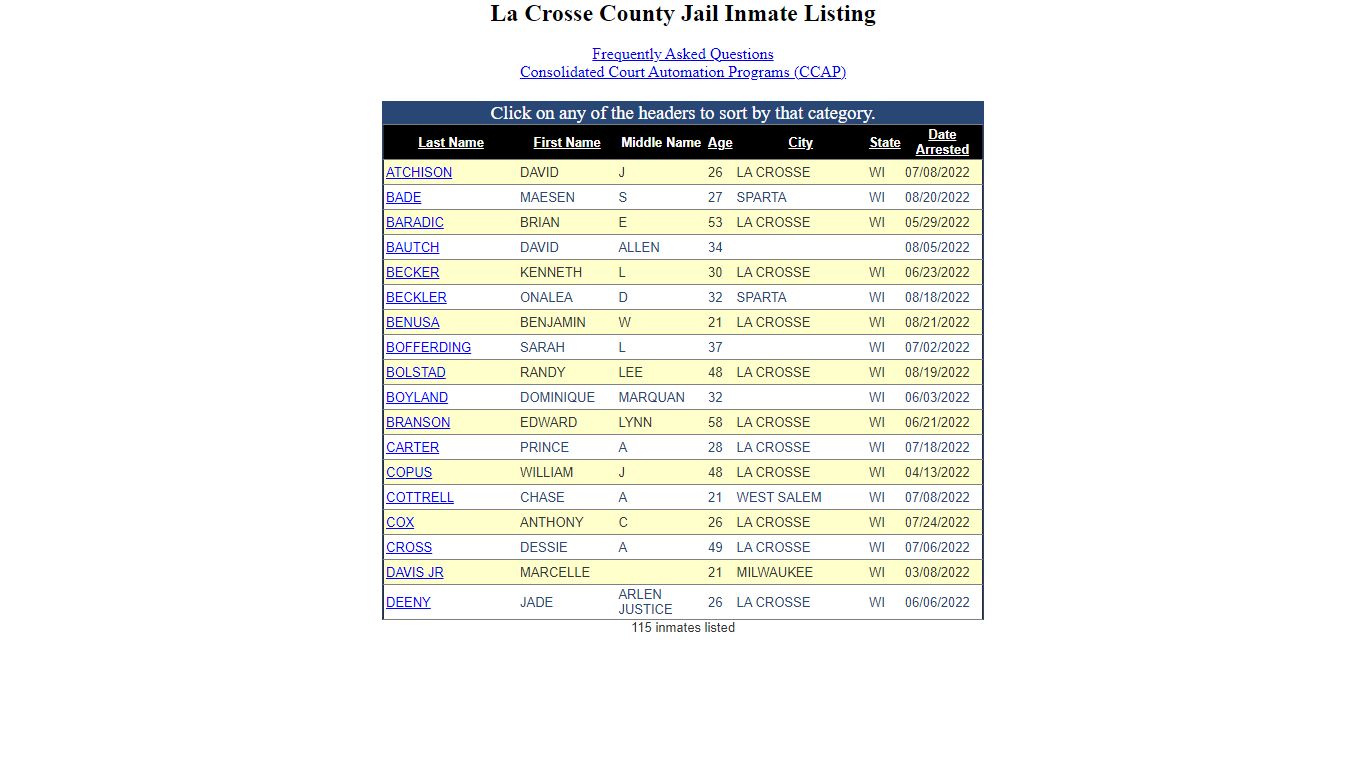 Inmate Locater-Version: 2021.9.14.0 - La Crosse County, Wisconsin