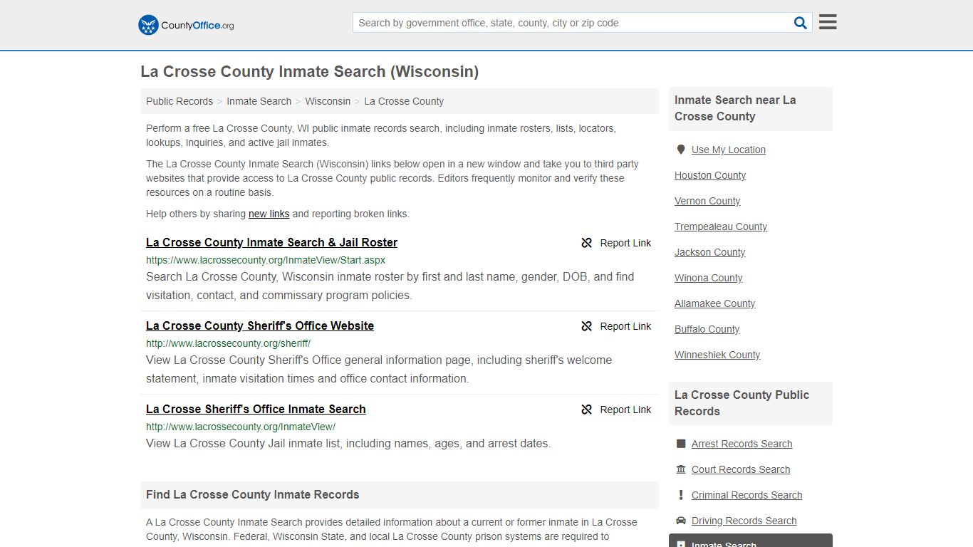 La Crosse County Inmate Search (Wisconsin) - County Office